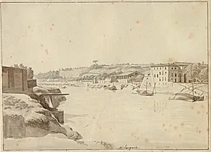 Udsigt over Tiberen mod Porto di Ripa Grande og Porta Portese set fra breden neden for Monte Aventino, Rom. by C.W. Eckersberg