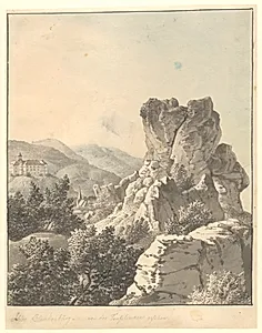 Udsigt ved Harzen, fra Teufelsmauer mod Schloss Blankenburg by C.W. Eckersberg