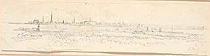 Udsigten over København set fra Frederiksberg bakke. Baggrundsstudie til portræt af Frederik den sjette som und kronprins by Jens Juel