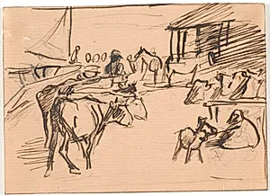 Udskibning af kreaturer fra Kastrups havn by Theodor Philipsen
