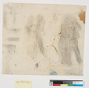 Udviskede studier af fire stående figurer samt af ornamenter by Nicolai Abildgaard
