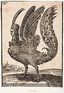 Uidenficeret mytisk væsen, en sirene eller megære by Melchior Lorck