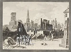 Ulfeldts Plads, det nuværende Gråbrødretorv, efter englændernes bombardement i september 1807 by C.W. Eckersberg