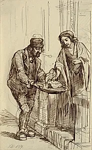 Ung dame og fiskehandler by Wilhelm Marstrand