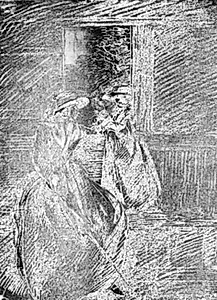 Ung dame og herre der konverserer gennem et vindue by Johann Christian Klengel