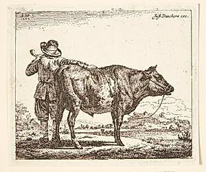 Ung hyrde med en tyr by Adriaen van de Velde
