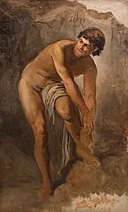 Ung italiensk mandsfigur i klippelandskab by L.A. Schou