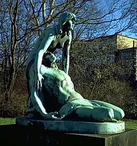 Ung kvinde med sin mands lig by Stephan Sinding