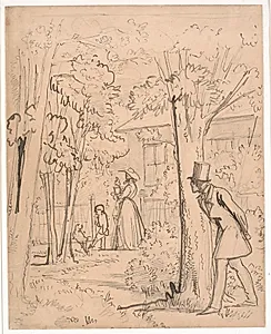 Ung mand iagttager i haven den elskedes færd (på lur) by Wilhelm Marstrand