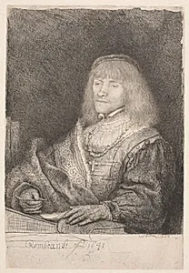 Ung mand med kæde og kors ved skrivepult by Rembrandt van Rijn