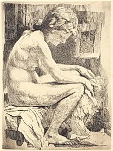 Ung nøgen kvinde, siddende by Frans Schwartz