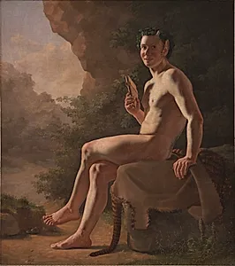 Ung Pan i en grotte. Modelfigur by Wilhelm Bendz