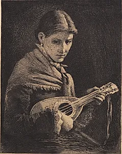 Ung pige med mandolin by Frans Schwartz