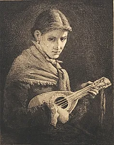 Ung pige med mandolin by Frans Schwartz