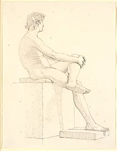 Ung, siddende mandlig model by Christen Købke