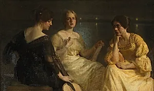 Unge kvinder. Fra venstre: Karen Bramsen; kunstnerens hustru Esther, f. Lange; Johanne Munch-Petersen.