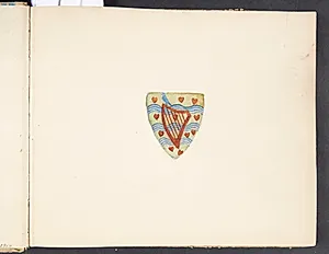 Våbenskjold med harpe og hjerter by Agnes Slott-Møller