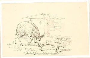 Væderen og grisen. Illustration til Kaalunds "Fabler for Børn". Se kommentar fra arkkatalog. by Johan Thomas Lundbye