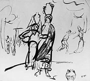 Vandbærende kvinder og andre figurer ved en brønd. Portugal by Emile Othon Friesz