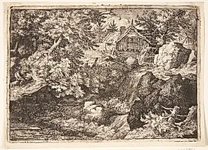 Vandmølle ved et vandfald by Allaert van Everdingen