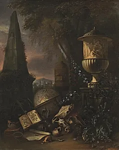Vanitas. Stilleben i et landskab by Matthias Withoos