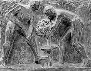 Vår I. To nøgne mænd, der planter et træ by Niels Larsen Stevns