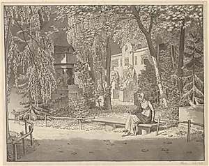 Ved Descartes og Condes gravmæler i Jardin Elysée des Petits Augustins, Paris by C.W. Eckersberg