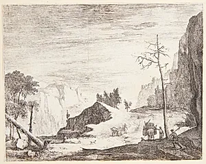 Vej gennem et bjerglandskab by Roelant Roghman