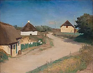 Vej med huse. Morsø by Fridolin Johansen