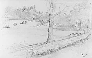 Vej ved en skovsø by Pierre Andrieu