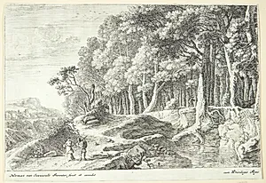 Vejfarende ved en bæk by Herman van Swanevelt