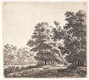 Vejkryds i en skov by Anthonie Waterloo