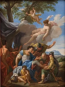 Venus bringer lægende urter til den sårede Æneas by Hendrik Krock