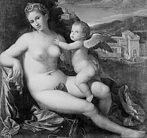 Venus og Amor by Jacopo Palma (il Vecchio)