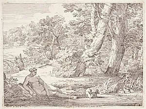 Venus og Amor ved en skovsø by Franciscus de Neve