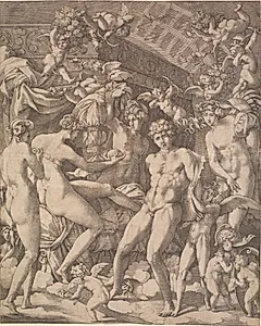 Venus og Mars med amoriner og tre gratier by Giovanni Jacopo Caraglio