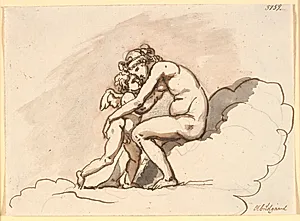 Venus, siddende i skyerne, omfavner Amor by Nicolai Abildgaard