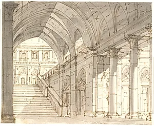 Vestibule med trappeopgang og søjler