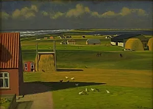 Vestjysk landskab med drivende skyer. Efterår