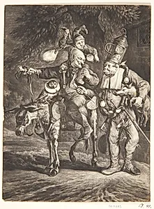 Vi er syv. Tre tosser, en ugle, et æsel og en gris by Cornelis Dusart