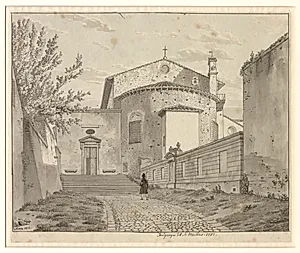 Via Equizia med sideindgangen til kirken S. Martino ai Monti på Monte Esquilino, Rom by C.W. Eckersberg