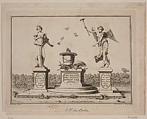 Vignet med en Vase og to Statuer by Odvardt Helmoldt de Lode