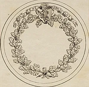 Vignet med fremstilling af egekrans og Genèves byvåben by J.F. Clemens