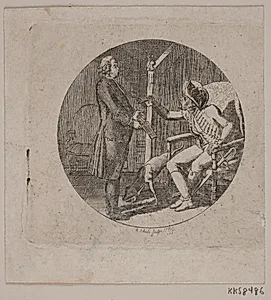Vignet med præst og ældre mand by Georg Christian Schule