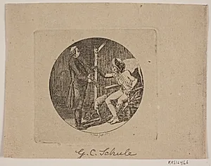 Vignet med præst og ældre mand by Georg Christian Schule