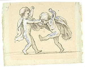 Vignet med to børn, der slås by Lorenz Frølich