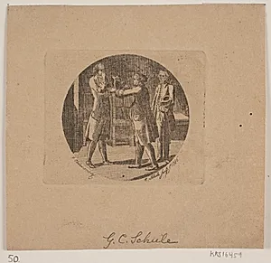 Vignet med tre mænd by Georg Christian Schule