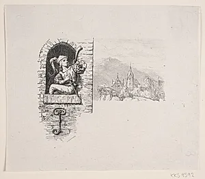 Vignet til J. P. Jacobsens Digt, "Pagen højt paa Taarnet sad" by F. Hendriksen