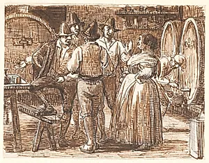 Vinen prøves i kælderen by Wilhelm Marstrand
