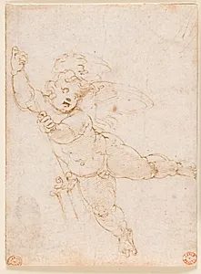 Vinget putto med trefork by Battista Franco